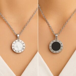 Roman Numeral Reversible Stainless Steel Necklace